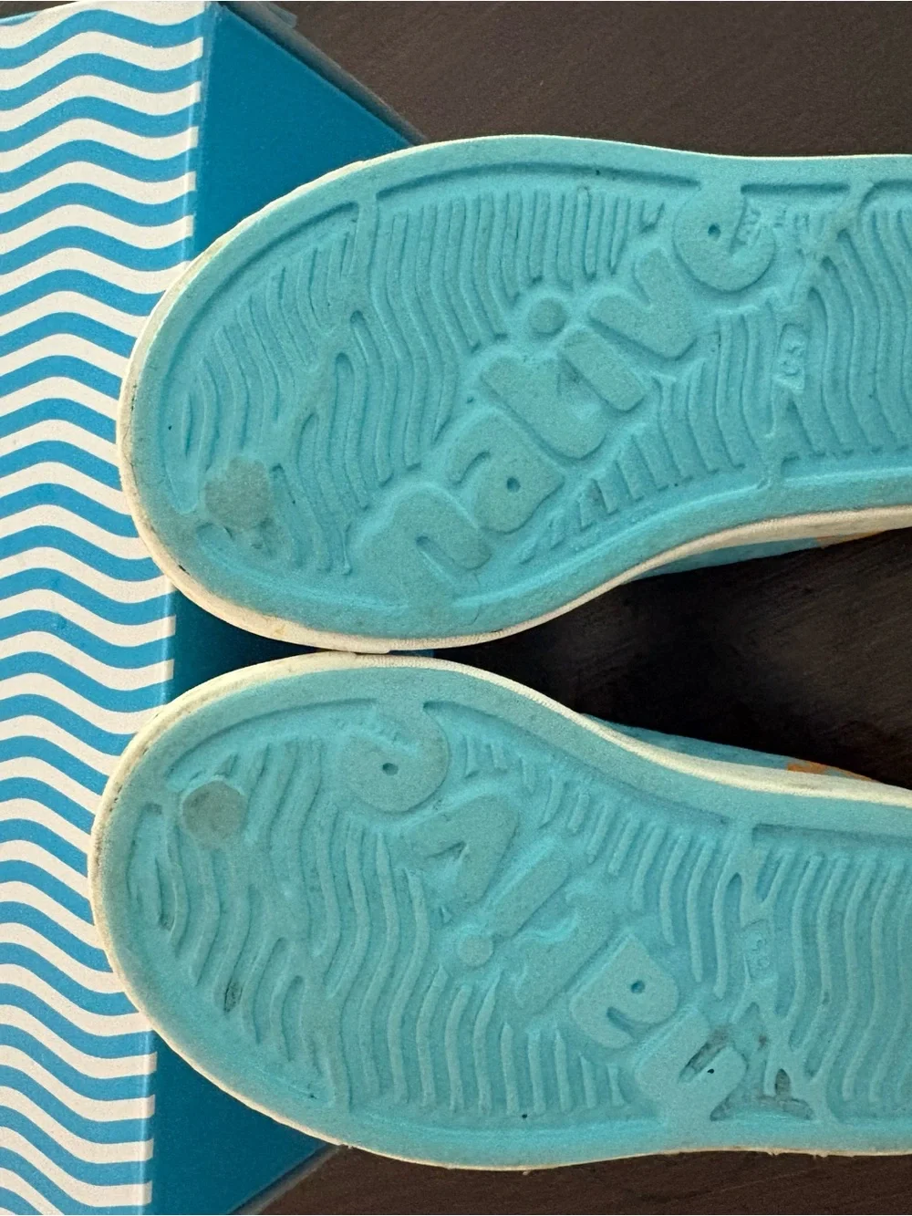 Native Shoes Jefferson Kids Slip-On in Aquamarine with Orange Accent